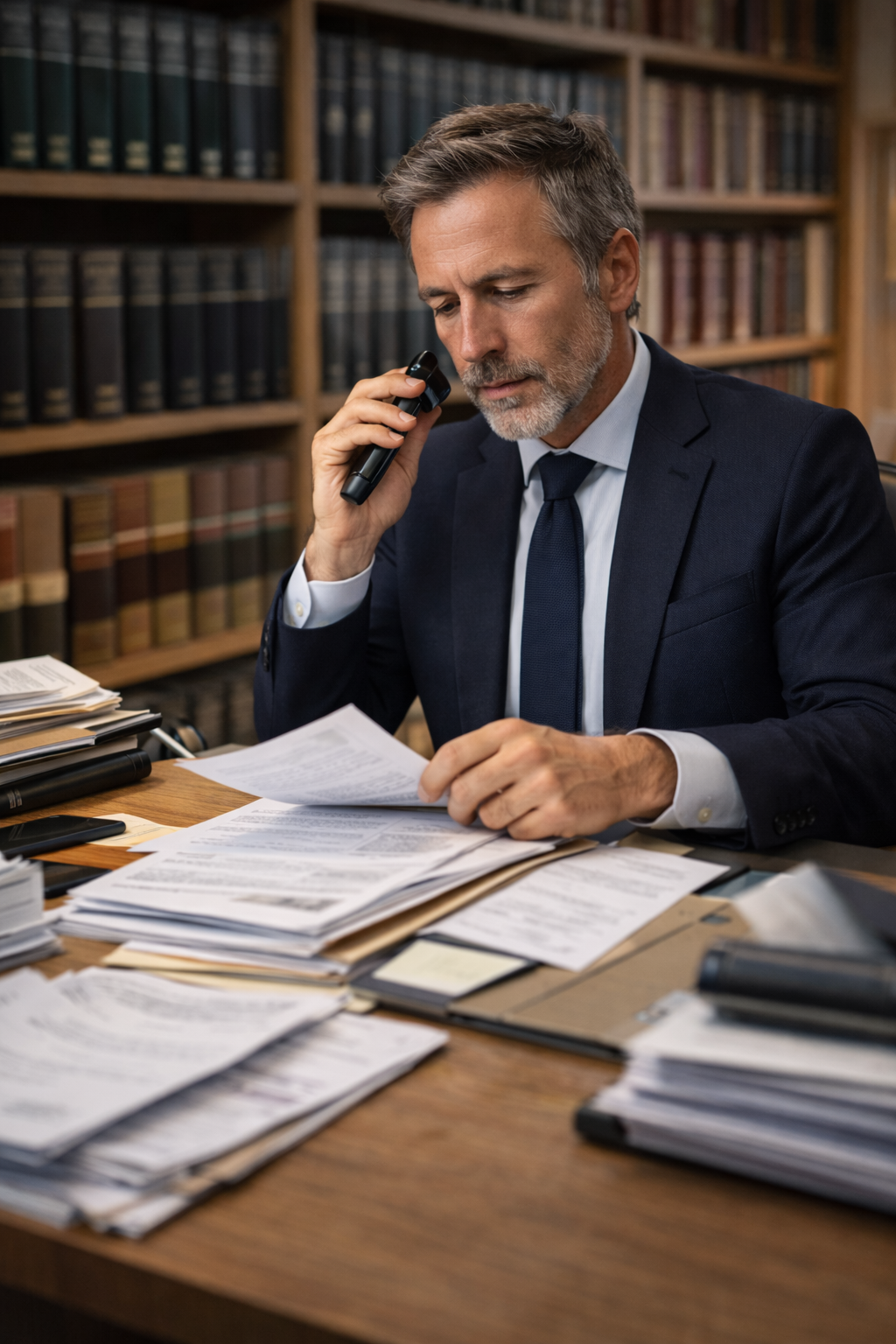 Anwalt im Kanzleialltag mit Fristen und Schriftsätzen