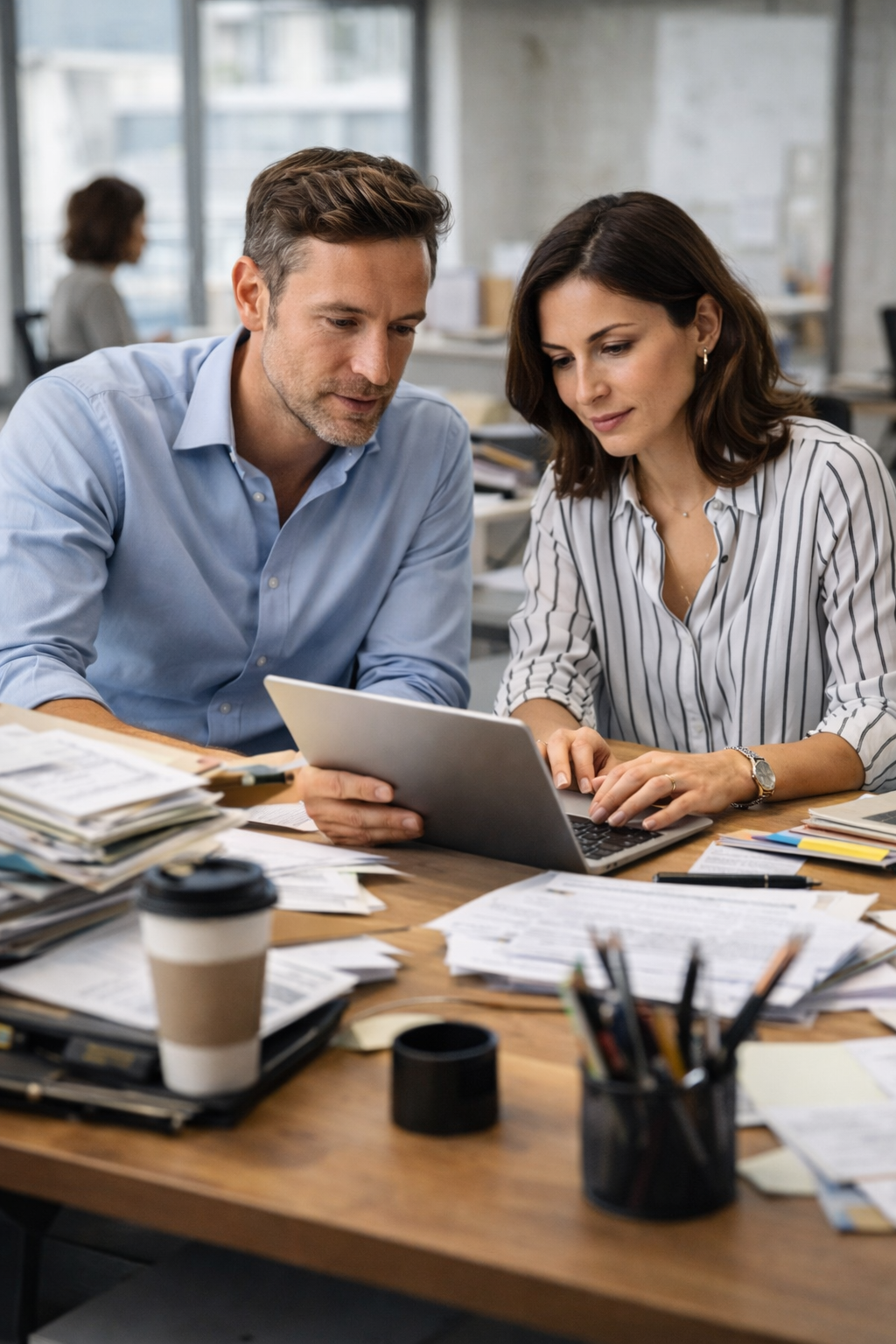 Start-up Team mit Organisation, Laptop und Backoffice-Aufgaben